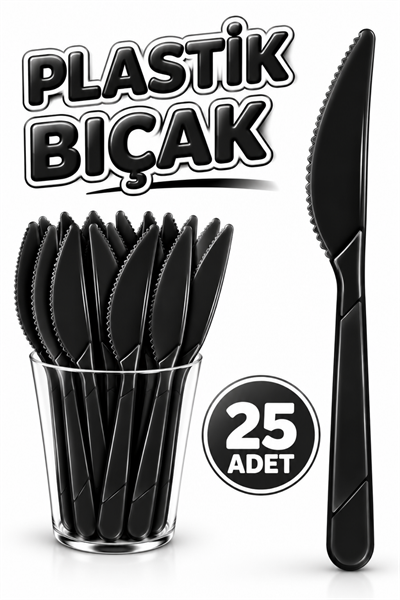 25 Adet Siyah Renkli Bıçak Sert Dayanaklı Plastik Lüks Kullan At Doğum Günü Parti Sunum Bıçağı