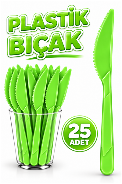 25 Adet Yeşil Renkli Bıçak Sert Dayanaklı Plastik Lüks Kullan At Doğum Günü Parti Sunum Bıçağı