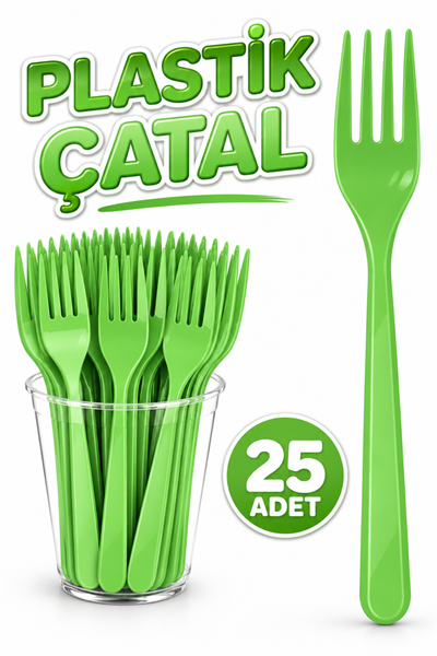 25 Adet Yeşil Renkli Çatal Sert Dayanaklı Plastik Lüks Kullan At Doğum Günü Parti Sunum Çatalı