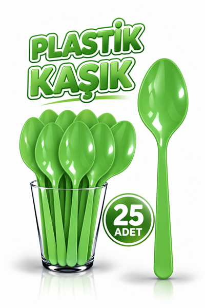 25 Adet Yeşil Renkli Kaşık Sert Dayanaklı Plastik Lüks Kullan At Doğum Günü Parti Sunum Kaşığı