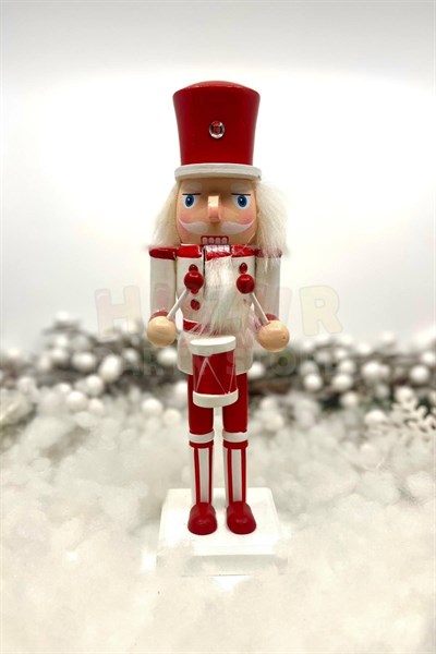 25 Cm Davullu Fındıkkıran Kırmızı Beyaz Renkli Kurşun Asker Nutcracker Yılbaşı Yeni Yıl Dekoru