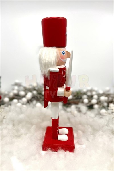 25 Cm Kılıçlı Fındıkkıran Kırmızı Beyaz Renkli Kurşun Asker Nutcracker Yılbaşı Yeni Yıl Dekoru