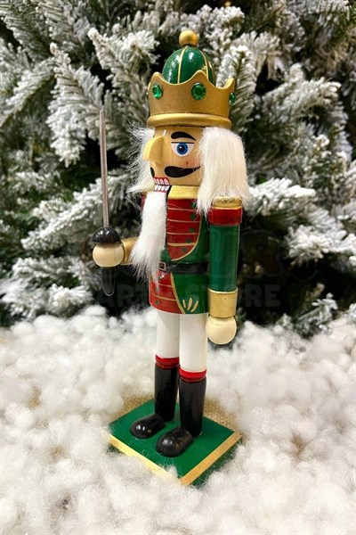 25 Cm Kılıçlı Fındıkkıran Yeşil Kırmızı Renkli Kurşun Asker Nutcracker Yılbaşı Yeni Yıl Dekoru
