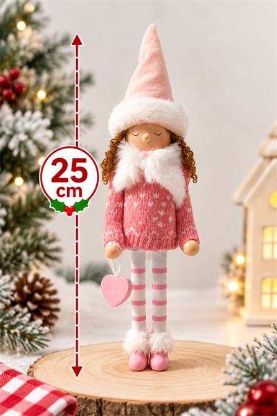 25 Cm Sevimli Kız Fındıkkıran Pembe Kıyafetli Kızıl Saçlı Kurşun Asker El Yapımı Yılbaşı Süsü Dekoru