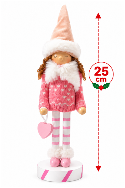 25 Cm Sevimli Kız Fındıkkıran Pembe Kıyafetli Kızıl Saçlı Kurşun Asker El Yapımı Yılbaşı Süsü Dekoru