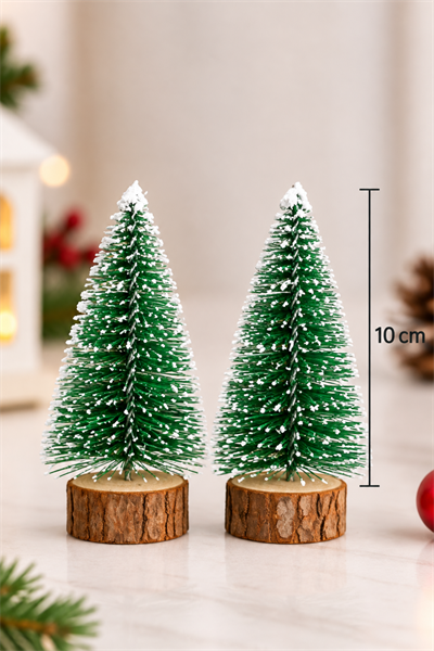 2li Set Nevada Ağaç 10-10 cm Mini Masa Üzeri Yılbaşı Çam Ağacı Hediyelik Karlı Yılbaşı Hediyesi