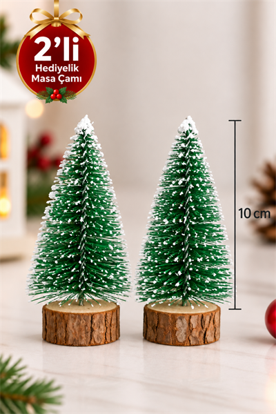 2li Set Nevada Ağaç 10-10 cm Mini Masa Üzeri Yılbaşı Çam Ağacı Hediyelik Karlı Yılbaşı Hediyesi