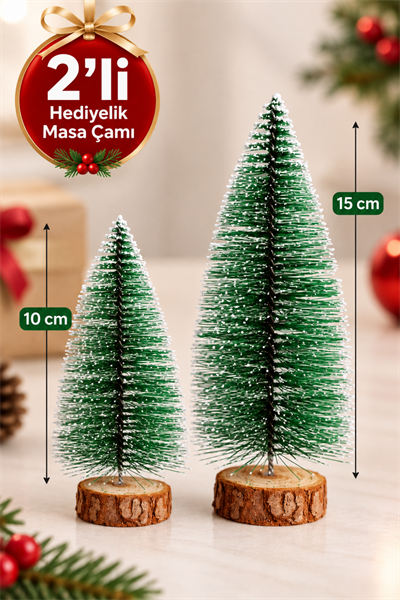 2li Set Nevada Ağaç 10-15 cm Mini Masa Üzeri Yılbaşı Çam Ağacı Hediyelik Karlı Yılbaşı Hediyesi