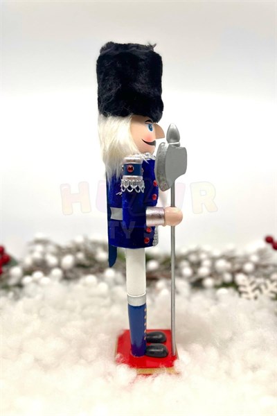 30 Cm Baltalı Fındıkkıran Lacivert Renkli Kurşun Asker Kadife Kıyafetli Nutcracker Yılbaşı Dekoru