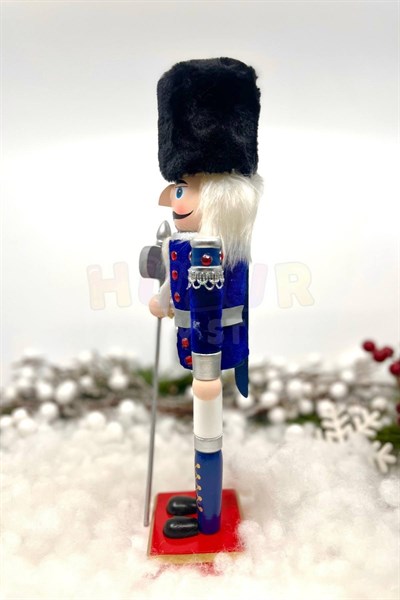 30 Cm Baltalı Fındıkkıran Lacivert Renkli Kurşun Asker Kadife Kıyafetli Nutcracker Yılbaşı Dekoru