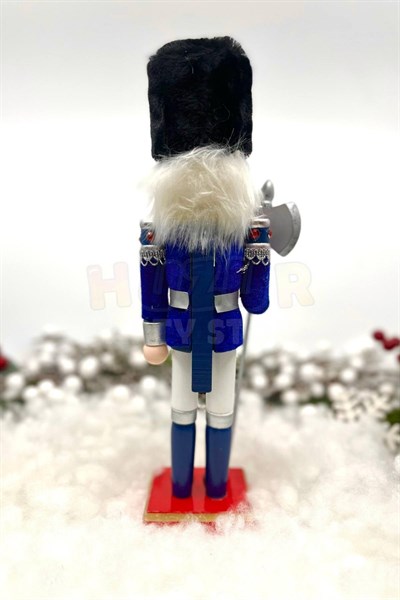 30 Cm Baltalı Fındıkkıran Lacivert Renkli Kurşun Asker Kadife Kıyafetli Nutcracker Yılbaşı Dekoru