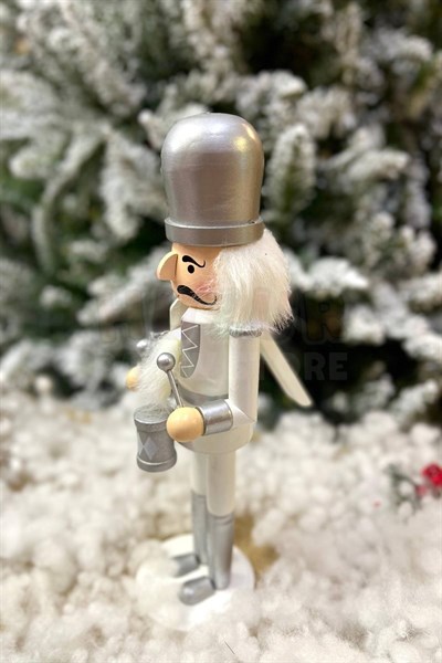 30 Cm Davullu Fındıkkıran Gümüş Gri Beyaz Renkli Kurşun Asker Nutcracker Yılbaşı Yeni Yıl Dekoru