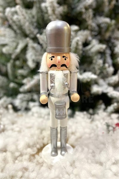 30 Cm Davullu Fındıkkıran Gümüş Gri Beyaz Renkli Kurşun Asker Nutcracker Yılbaşı Yeni Yıl Dekoru