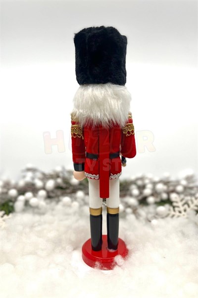 30 Cm Kılıçlı Fındıkkıran Kırmızı Renkli Kurşun Asker Kadife Kıyafetli Nutcracker Yılbaşı Dekoru