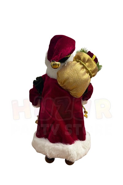 30 cm Kırmızı Noel Baba Figürü Hediye Çuvalı ve Fener Detaylı Yılbaşı Ağacı Dekoratif Masaüstü Süs