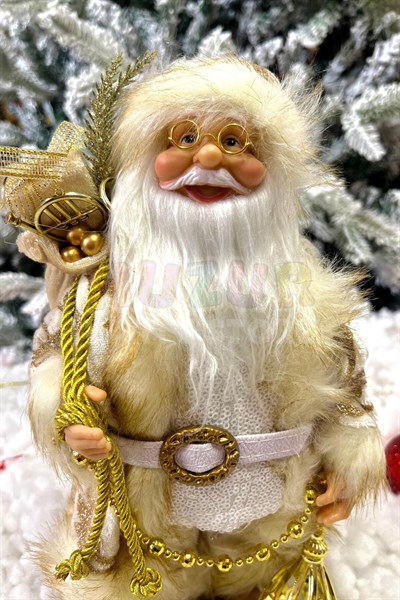 30 Cm Noel Baba Gold Beyaz Renk Dekoratif Kürklü Ayakta Durabilen Yeni Yıl Yılbaşı Süsü Dekoru