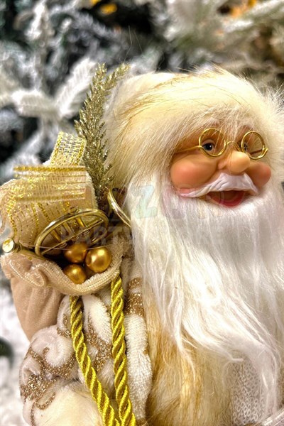 30 Cm Noel Baba Gold Beyaz Renk Dekoratif Kürklü Ayakta Durabilen Yeni Yıl Yılbaşı Süsü Dekoru