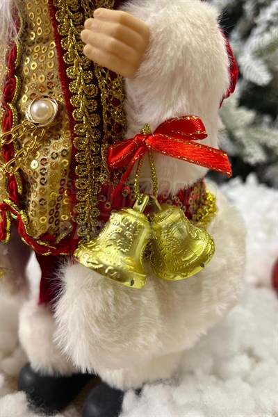 30 Cm Noel Baba Kırmızı Gold Renk Dekoratif Kürklü Ayakta Durabilen Yeni Yıl Yılbaşı Süsü Dekor
