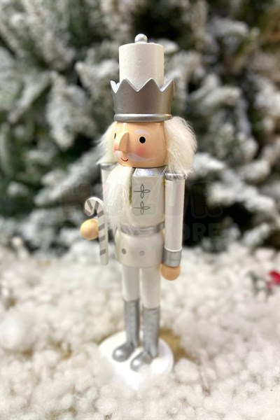 30 Cm Şekerli Fındıkkıran Gümüş Gri Beyaz Renkli Kurşun Asker Nutcracker Yılbaşı Yeni Yıl Dekoru