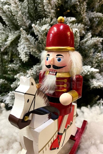 32 Cm Atlı Fındıkkıran Kırmızı Gold Renkli Ahşap Kurşun Asker Nutcracker Yılbaşı Yeni Yıl Dekoru