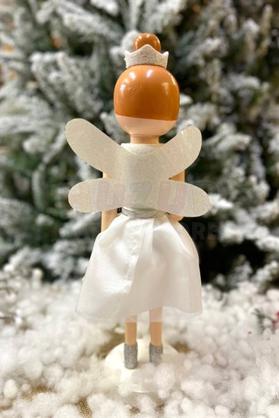 36 Cm Taçlı Melek Fındıkkıran Beyaz Renkli Yıldız Asalı Nutcracker Simli Yılbaşı Yeni Yıl Dekoru