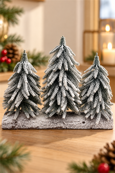3lü Lüx Masa Çamı 40x30 Cm Karlı Gerçek Ağaç Görünümlü Yılbaşı Çam Ağacı Yeni Yıl Ağaç Dekoru