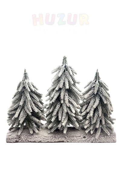 3lü Lüx Masa Çamı 40x30 Cm Karlı Gerçek Ağaç Görünümlü Yılbaşı Çam Ağacı Yeni Yıl Ağaç Dekoru
