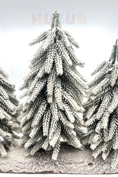 3lü Lüx Masa Çamı 40x30 Cm Karlı Gerçek Ağaç Görünümlü Yılbaşı Çam Ağacı Yeni Yıl Ağaç Dekoru