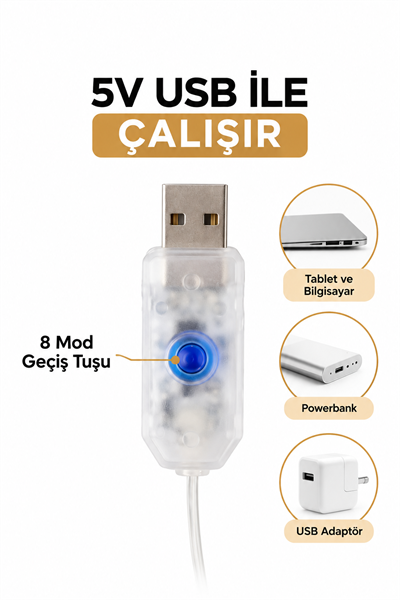 3x3 Metre Ramazan Bayramı Işığı Loş Sarı Peri Perde Led Usb Girişli Kumandalı 8 Fonksiyonlu Işık