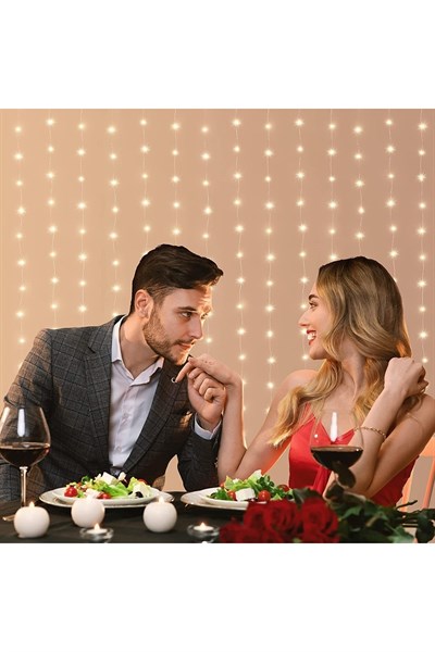 3x3 Metre Ramazan Bayramı Işığı Loş Sarı Peri Perde Led Usb Girişli Kumandalı 8 Fonksiyonlu Işık