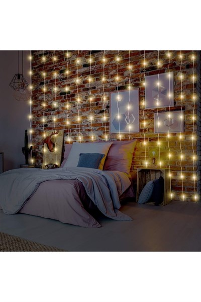 3x3 Metre Ramazan Bayramı Işığı Loş Sarı Peri Perde Led Usb Girişli Kumandalı 8 Fonksiyonlu Işık