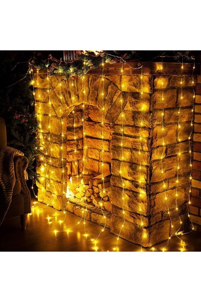 3x3 Metre Ramazan Bayramı Işığı Loş Sarı Peri Perde Led Usb Girişli Kumandalı 8 Fonksiyonlu Işık