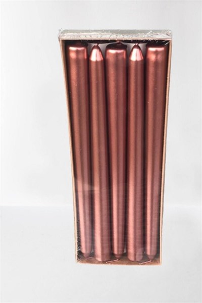 4 Adet Rose Gold Varaklı Metalik Renk Silindir Konik Şamdan Mumu Sedefli Uzun Ince 4lü 2x25 Cm