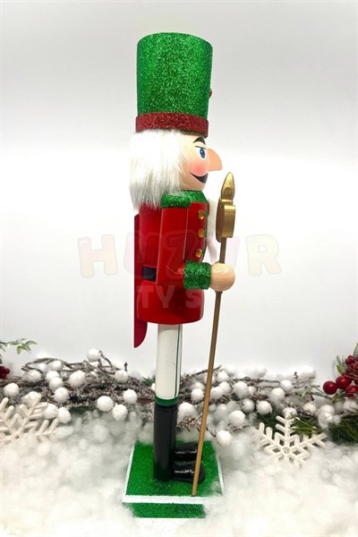40 Cm Baltalı Fındıkkıran Yeşil Kırmızı Renkli Kurşun Asker Simli Nutcracker Yeni Yıl Yılbaşı Dekoru