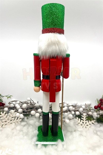 40 Cm Baltalı Fındıkkıran Yeşil Kırmızı Renkli Kurşun Asker Simli Nutcracker Yeni Yıl Yılbaşı Dekoru