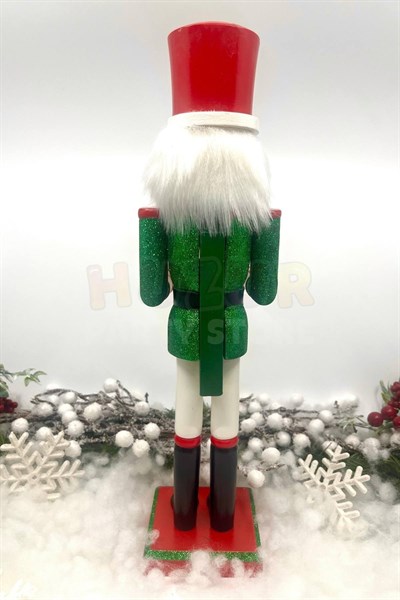 40 Cm Davullu Fındıkkıran Yeşil Kırmızı Renkli Kurşun Asker Simli Nutcracker Yeni Yıl Yılbaşı Dekoru