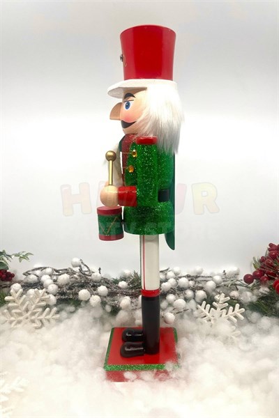 40 Cm Davullu Fındıkkıran Yeşil Kırmızı Renkli Kurşun Asker Simli Nutcracker Yeni Yıl Yılbaşı Dekoru