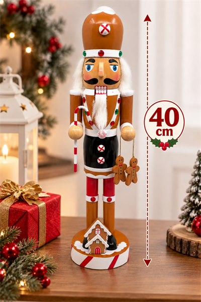 40 Cm El Yapımı Aşçı Fındıkkıran Kurşun Asker Kurabiye Baston Şeker Yılbaşı Yeni Yıl Nutcracker