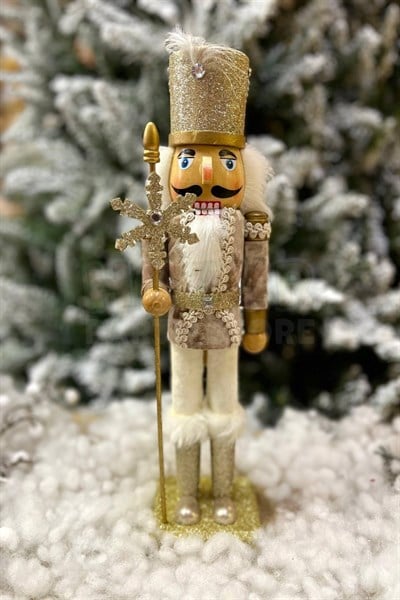40 Cm Fındıkkıran Kutup Yıldızı Mızraklı Gold Renkli Kurşun Asker Nutcracker Yılbaşı Yeni Yıl Dekoru