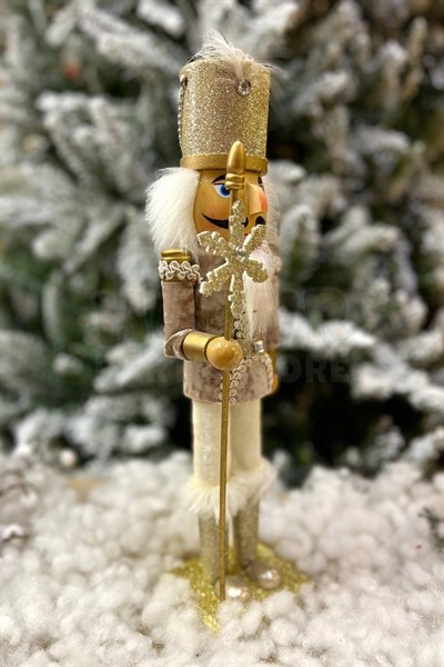 40 Cm Fındıkkıran Kutup Yıldızı Mızraklı Gold Renkli Kurşun Asker Nutcracker Yılbaşı Yeni Yıl Dekoru