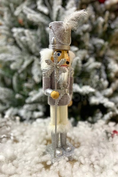 40 Cm Fındıkkıran Kutup Yıldızı Mızraklı Gümüş Renkli Kurşun Asker Nutcracker Yılbaşı Yeni Yıl Dekor