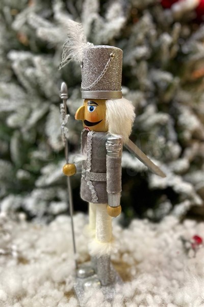 40 Cm Fındıkkıran Kutup Yıldızı Mızraklı Gümüş Renkli Kurşun Asker Nutcracker Yılbaşı Yeni Yıl Dekor