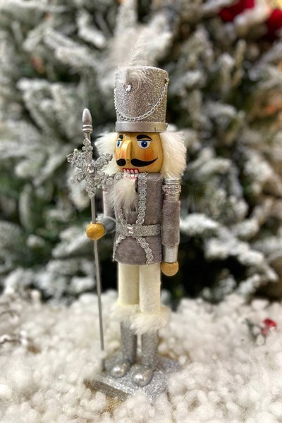 40 Cm Fındıkkıran Kutup Yıldızı Mızraklı Gümüş Renkli Kurşun Asker Nutcracker Yılbaşı Yeni Yıl Dekor