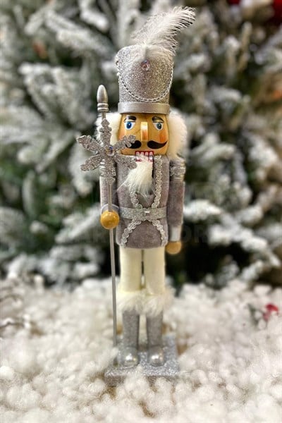 40 Cm Fındıkkıran Kutup Yıldızı Mızraklı Gümüş Renkli Kurşun Asker Nutcracker Yılbaşı Yeni Yıl Dekor