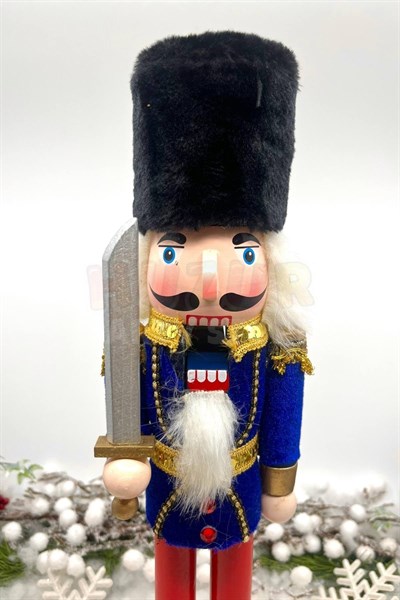 40 Cm Kılıçlı Fındıkkıran Lacivert Renkli Kurşun Asker Siyah Kavuklu Nutcracker Yılbaşı Dekoru