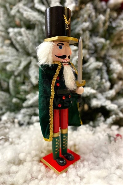 40 Cm Kılıçlı Fındıkkıran Yeşil Pelerinli Kıyafetli Kurşun Asker Nutcracker Yılbaşı Yeni Yıl Dekoru