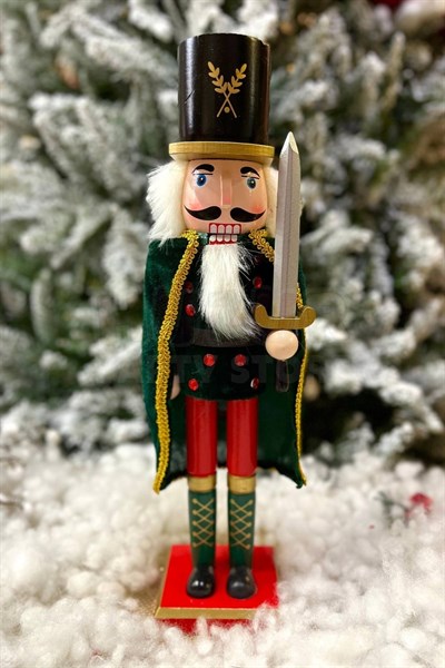 40 Cm Kılıçlı Fındıkkıran Yeşil Pelerinli Kıyafetli Kurşun Asker Nutcracker Yılbaşı Yeni Yıl Dekoru