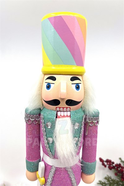40 Cm Makaron Renkli Fındıkkıran Kılıçlı Kurşun Asker Orijinal El Yapımı Pastel Tahta Ahşap Adam