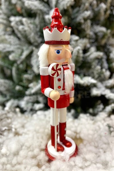 40 Cm Şekerli Fındıkkıran Kırmızı Beyaz Renkli Kurşun Asker Nutcracker Yılbaşı Yeni Yıl Dekoru