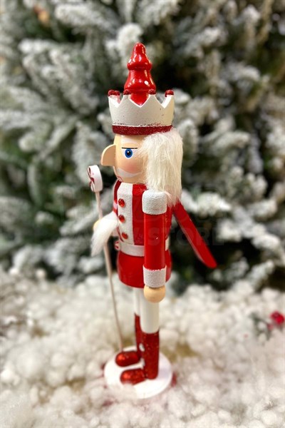 40 Cm Şekerli Fındıkkıran Kırmızı Beyaz Renkli Kurşun Asker Nutcracker Yılbaşı Yeni Yıl Dekoru